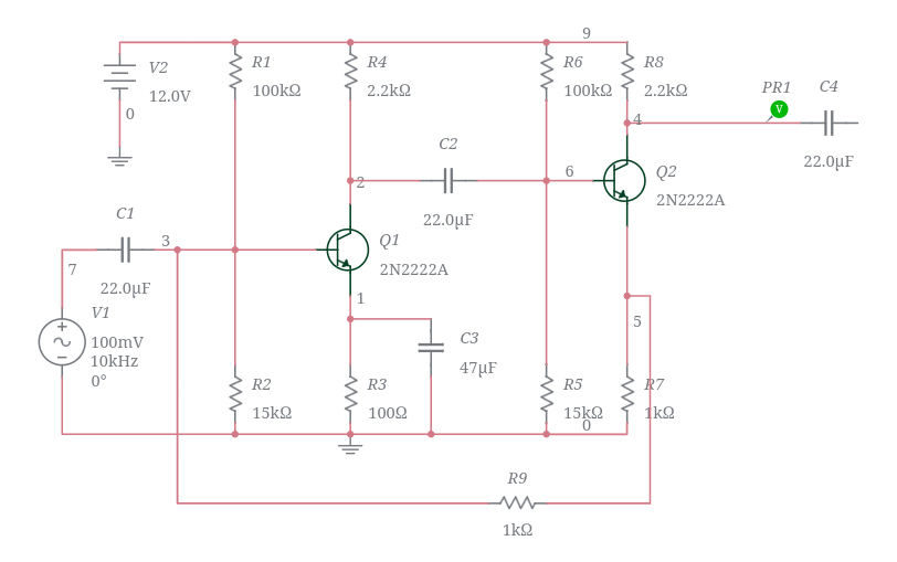 Current shunt feedback amplifier - Multisim Live