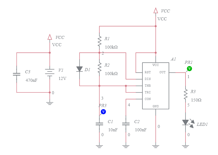 Circuito Oscilador Astable 555 - Multisim Live