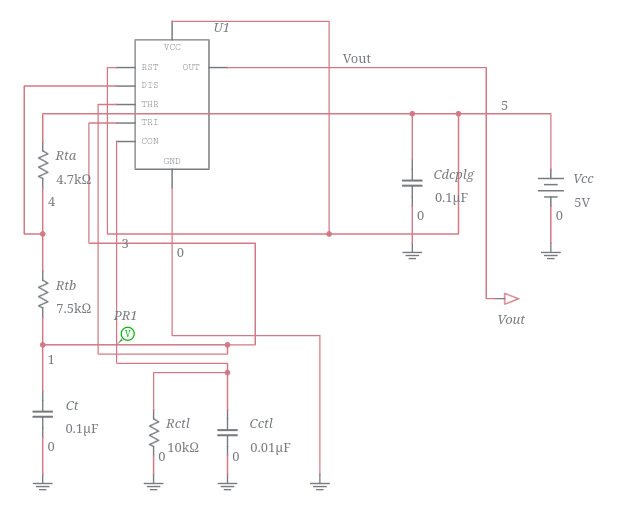 555 Timer 50% Duty Cycle Astable Multivibrator (control Voltage Set To 