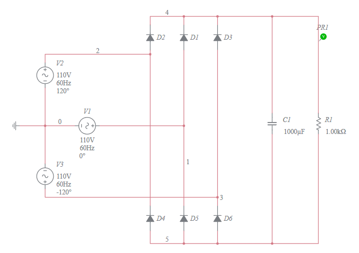 3-Phase Y Bridge Rectifier with capacitor - Multisim Live