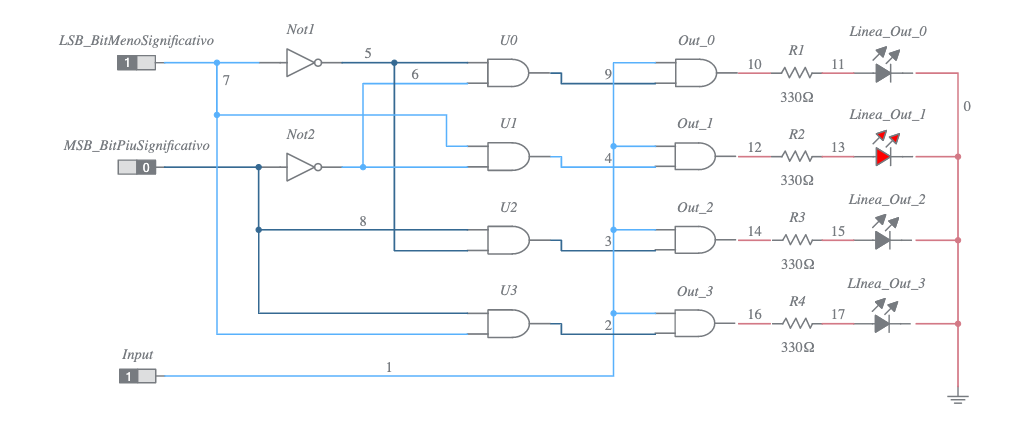 Demultiplexer 4-1 - Multisim Live