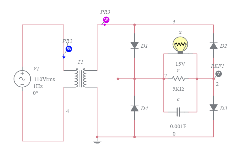 Full-Wave Bridge Rectifier with Capacitors Filter. - Multisim Live