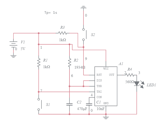 CIRCUITO PARA MANTER LED LIGADO POR 1s - Multisim Live