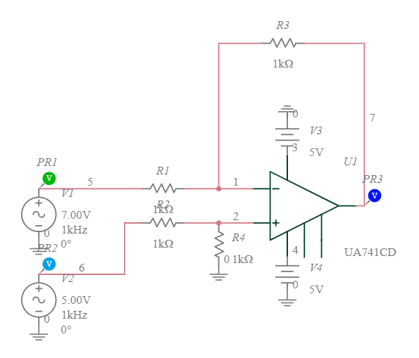 DIFFERENCE AMPLIFIER/SUBTRACTER - Multisim Live