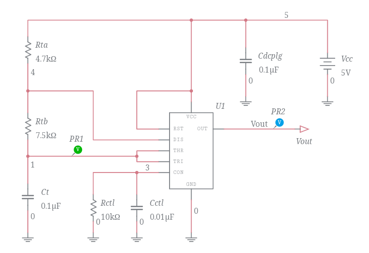 555 Timer 50% Duty Cycle Astable Multivibrator (Control Voltage Set To ...