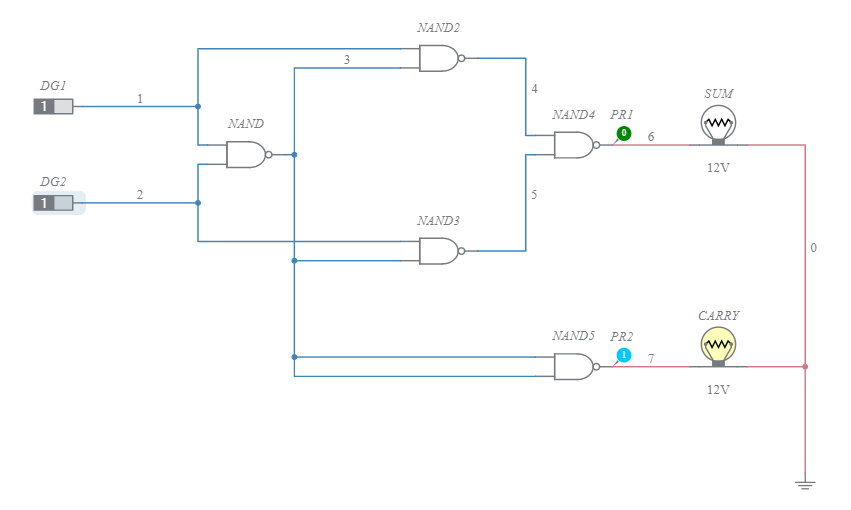 HALF ADDER USING NAND GATES Multisim Live   File