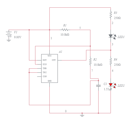 555, 2 LED - Multisim Live