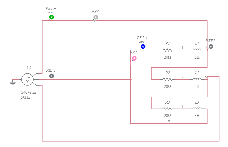 Delta connected three-phase load - Multisim Live