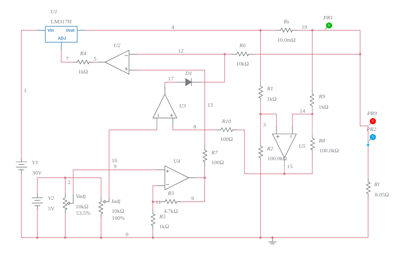 LM317 CC CV ext 5v driven - Multisim Live