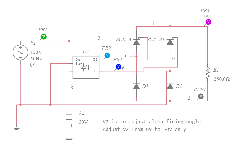 Half Controlled Bridge Rectifier - Multisim Live