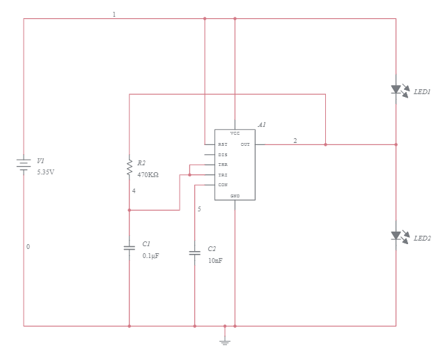 555 timer circuit no probes - Multisim Live