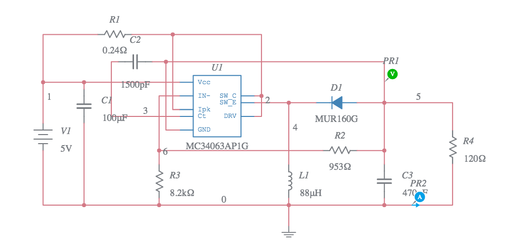 Inverter 5V to -12V MC34063 - Multisim Live