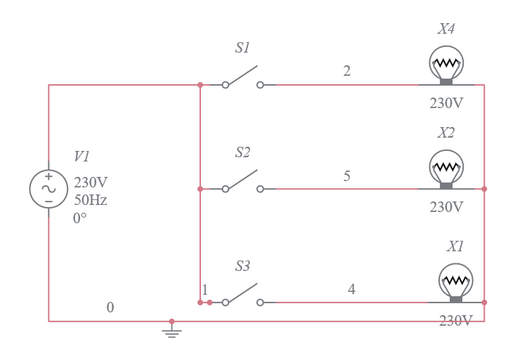 LAMPS(230V,60W) BY INDIVIDUAL SPST SWITCHES - Multisim Live