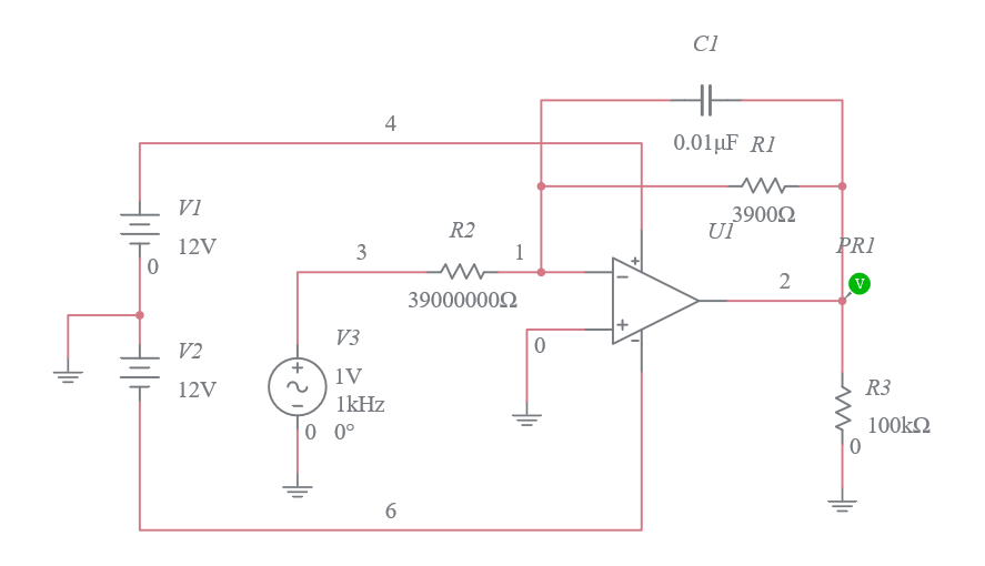 Low-Pass Filter Active berbasis OpAmp Mega FNL - Multisim Live