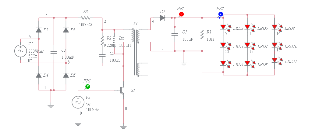 LED Drive Circuit using Flyback Converter - Multisim Live