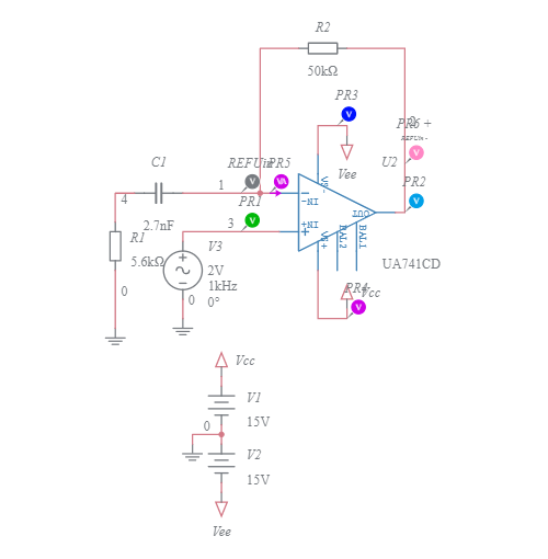 non inverting op amp circuit - uA741 - Multisim Live