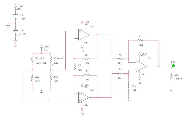 Wheatstone Bridge into Instrumentation Amplifier - Multisim Live