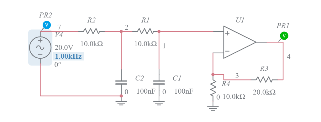 Active Low pass filter - Multisim Live