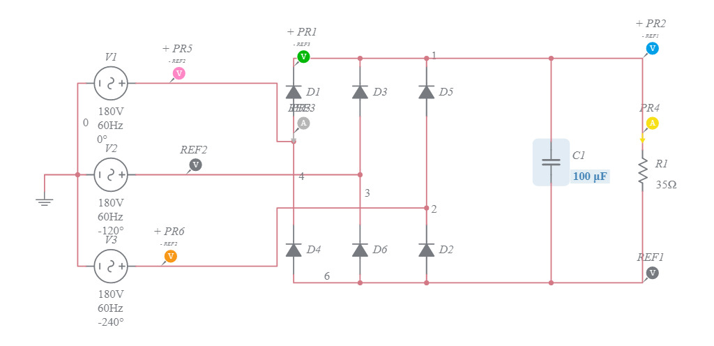 Retificador trifásico com filtro capacitivo - Multisim Live