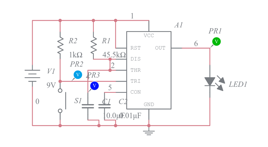 monostable multivibrator circuit using 555 timer ic - Multisim Live