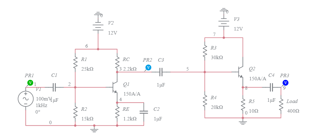 Two Stage Transistor circuit - Multisim Live