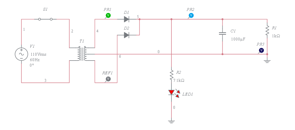 Transformer center TAP - Multisim Live