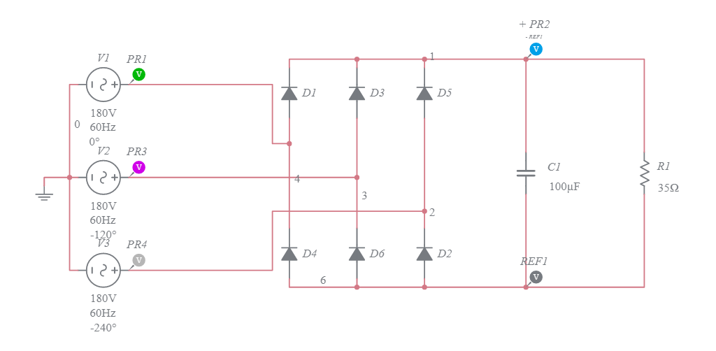 Retificador trifásico com filtro capacitivo - Multisim Live