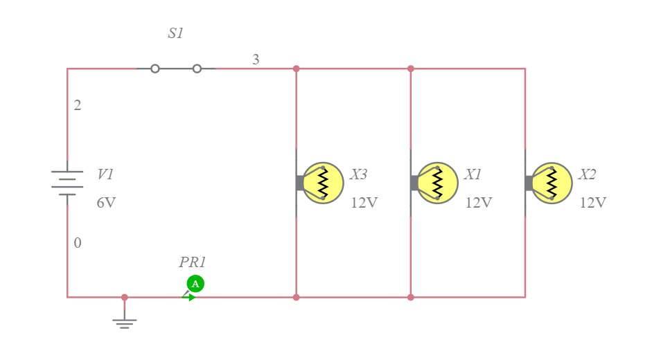 Circuito de lamparas en paralelo - Multisim Live