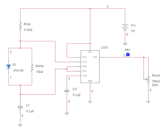 555 Timer 28% DutyCycle - Multisim Live