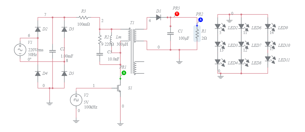 LED Drive Circuit using Flyback Converter - Multisim Live