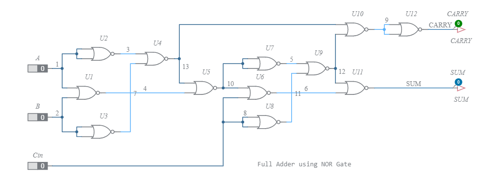 Full Adder using NOR Gate - Multisim Live