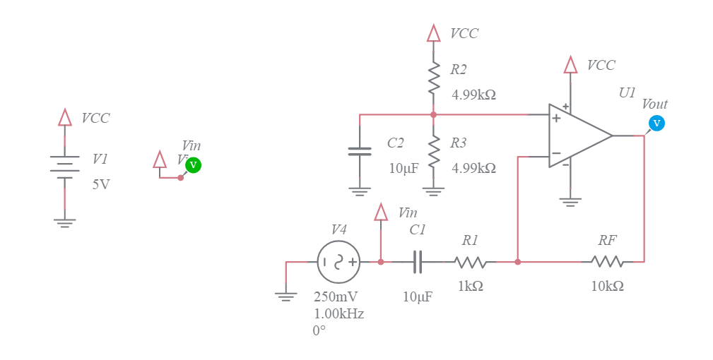 OpAmp - AC Coupled Inverting Amplifier - Multisim Live