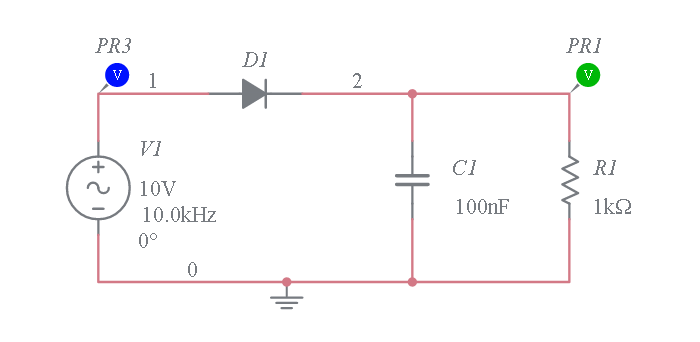 Retificador de meia onda com filtro RC - Multisim Live
