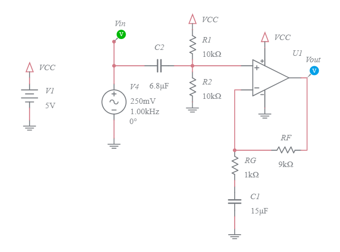 OpAmp - AC Coupled Non-Inverting Amplifier - Multisim Live