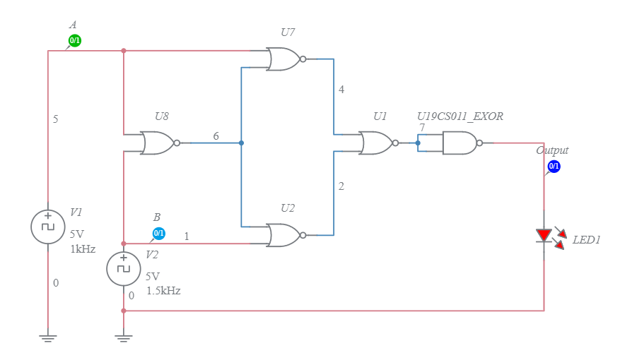 EXOR Gate from NOR Gate - Multisim Live