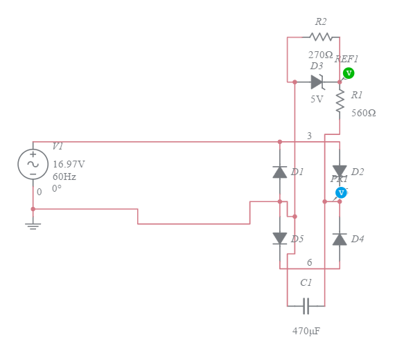 FWR Diode Bridge 10to1 Tx Filtered and 5.1V Zener Regulated, RL = 270 ...