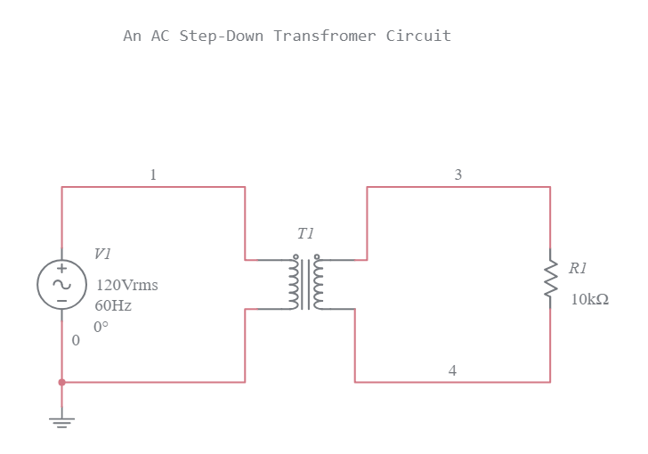 Copy of AC StepDown Transformer Circuit Multisim Live