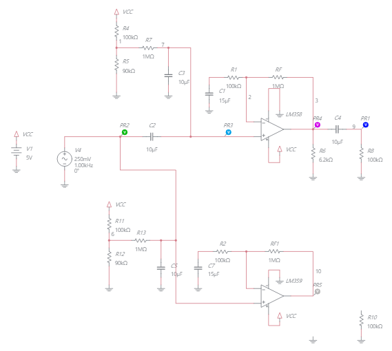 OpAmp - AC Coupled Non-Inverting Amplifier - Multisim Live