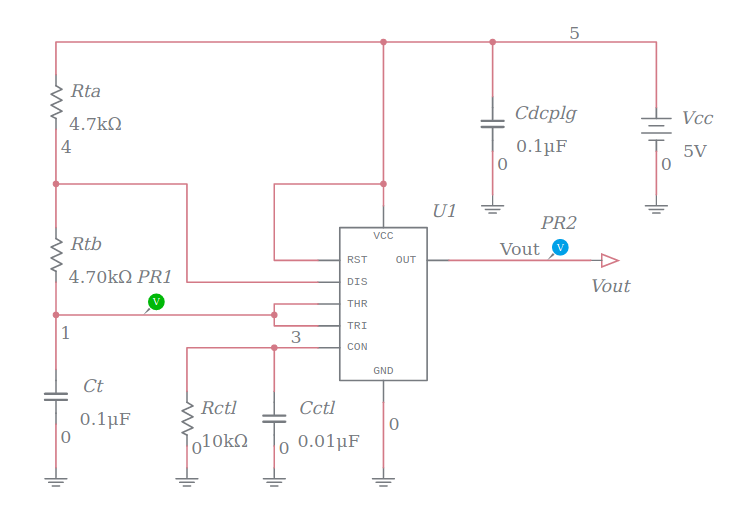 555 Timer 50% Duty Cycle Astable Multivibrator (Control Voltage Set To ...