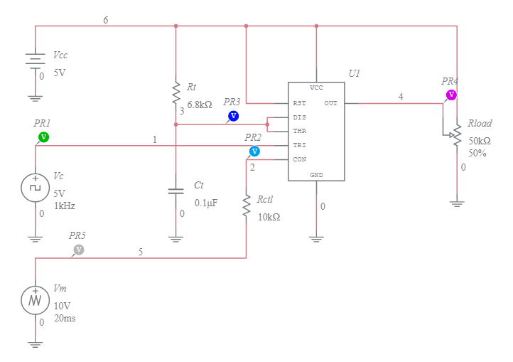 555 Pulse Width Modulator (Voltage Controlled Duty Cycle) - Multisim Live