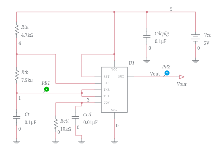 555 Timer 50% Duty Cycle Astable Multivibrator (Control Voltage Set To ...