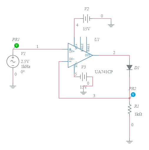 Half wave rectifier using Opamp - Multisim Live