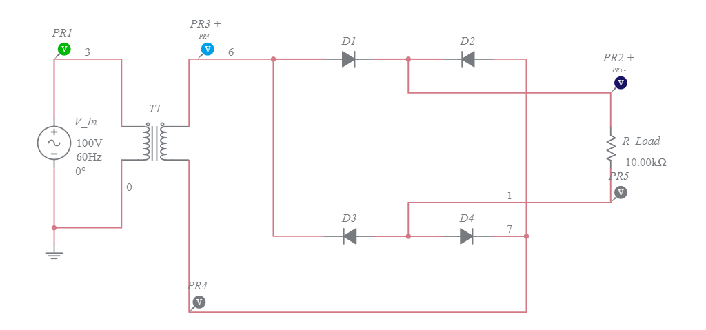 Rectificador en puente - Multisim Live