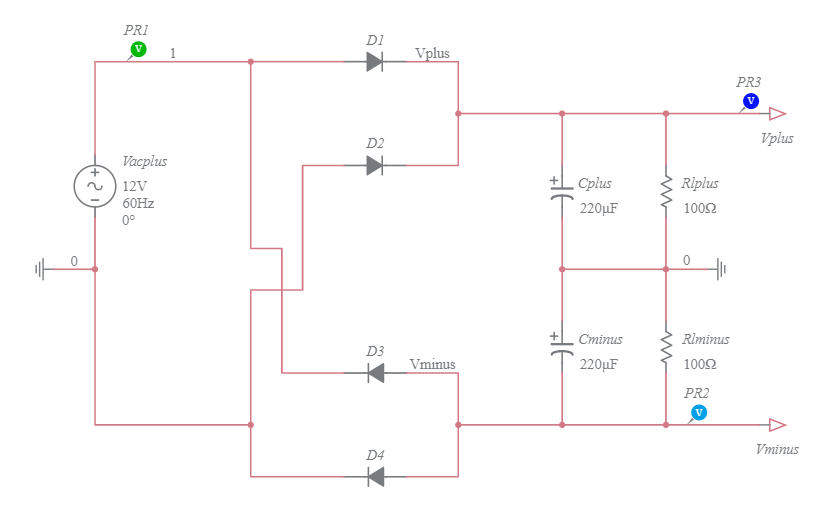 Diode: Split-Phase Full-Wave Rectifier - Multisim Live