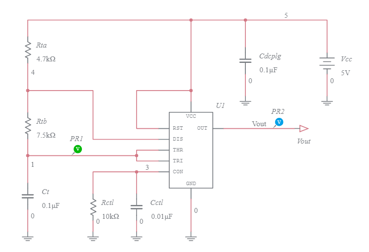 555 Timer 50% Duty Cycle Astable Multivibrator (Control Voltage Set To ...