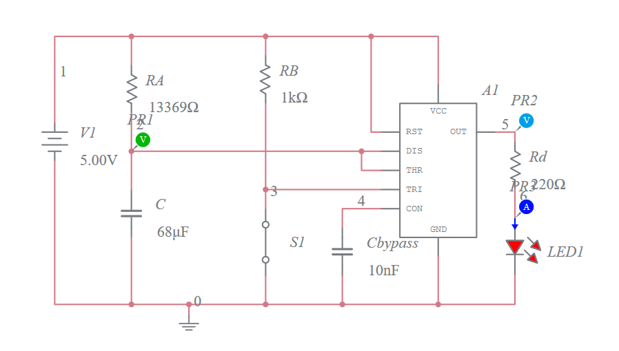 e sec 555 monostable multivibrator1S pulse (1) - Multisim Live