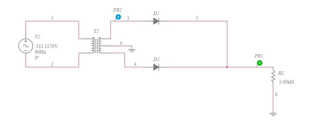 Centre Tap Rectifier Circuit 1 - Multisim Live