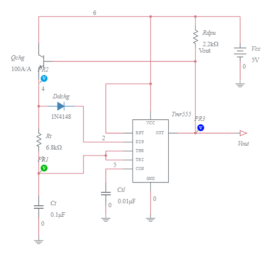 555 Timer 50% Duty Cycle Astable Multivibrator (Charge By BJT Pull-Up ...