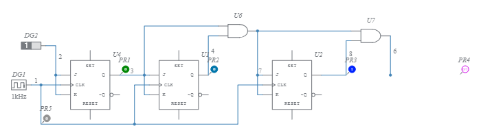 3 bit binary counter with d flip flops (3.2.1) - Multisim Live