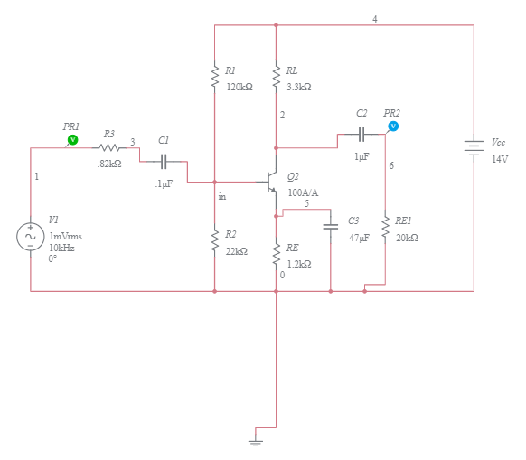 Common Emitter BJT Amplifier Multisim Live